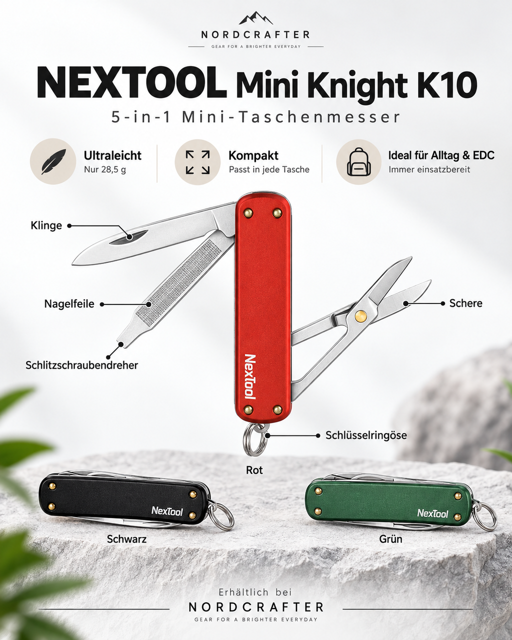 NEXTOOL Mini Knight K10 – 5-in-1 EDC Mini-Taschenmesser, ultraleicht & kompakt