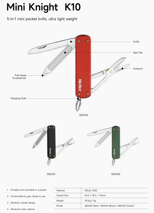 NEXTOOL Mini Knight K10 – 5-in-1 EDC Mini-Taschenmesser, ultraleicht & kompakt